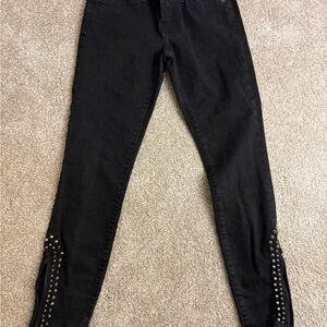 Current/Elliott Black Skinny Jeans with Stud & Ankle Zipper Detail